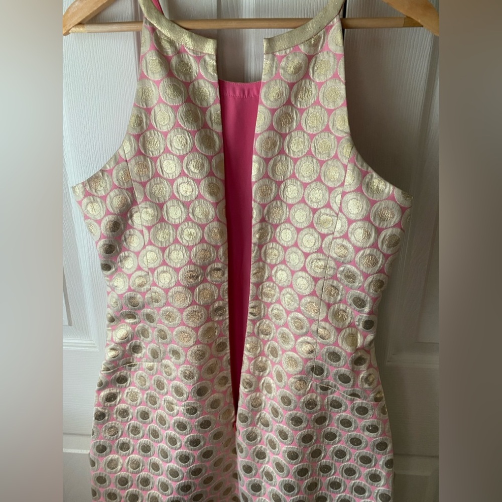 Lilly Pulitzer Pearl Halter Mini Shift Dress Pink Pop Dot Jacquard Metallic 12 - Picture 6 of 12